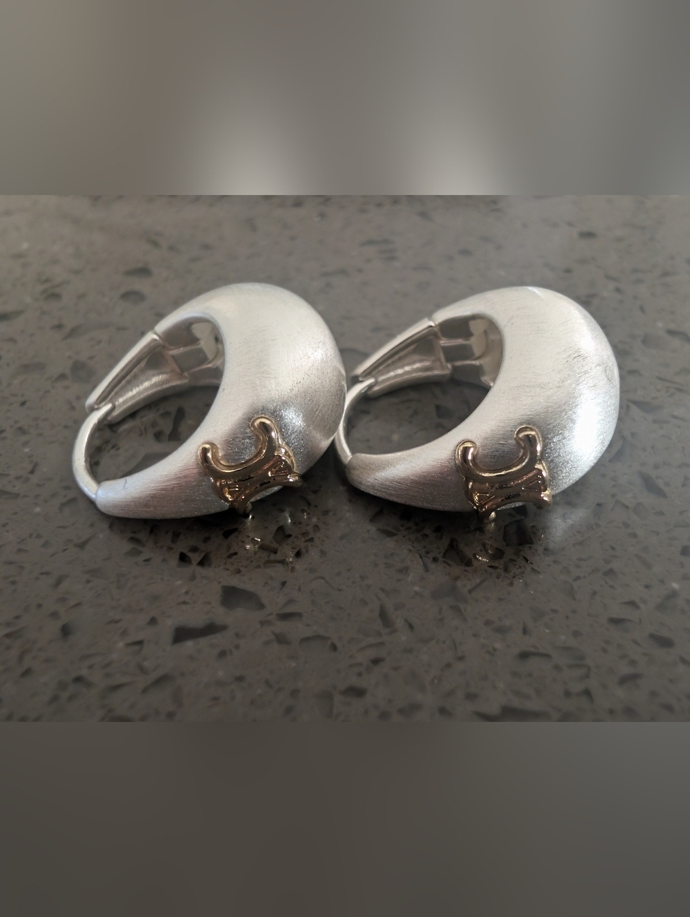 Silver-Tone Crescent Hoop Earrings with Gold Accent Inspired Luxury Fashion